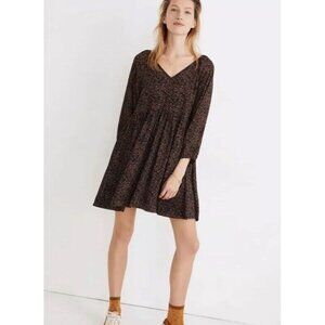 NWT Madewell Crinkle Georgette V-Neck‎ Babydoll Dress in Brushed Texture Sz Sma